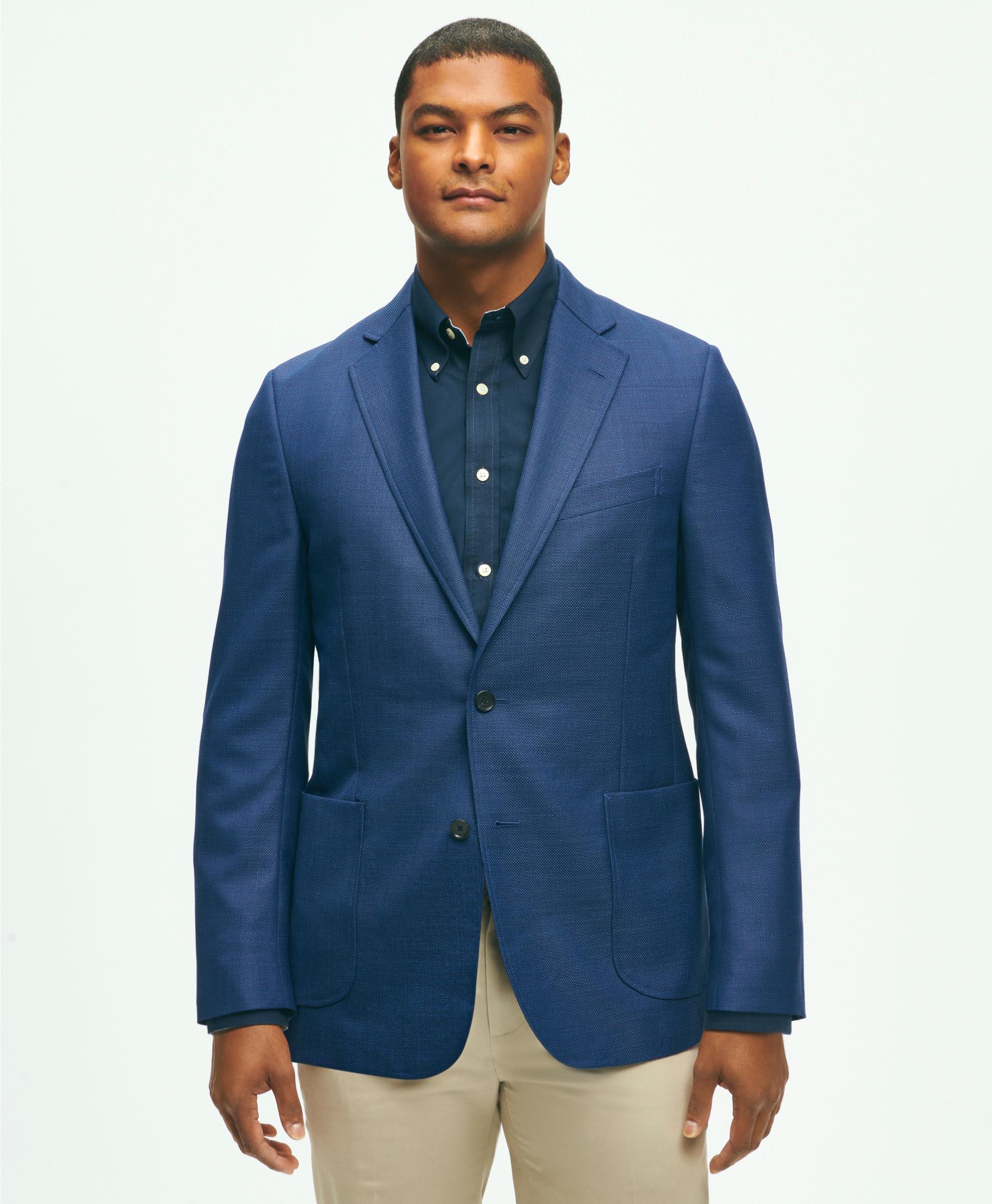 Brooks Brothers Classic Fit Wool Hopsack Patch Pocket Sport Coat | Blue | Size 42 Long