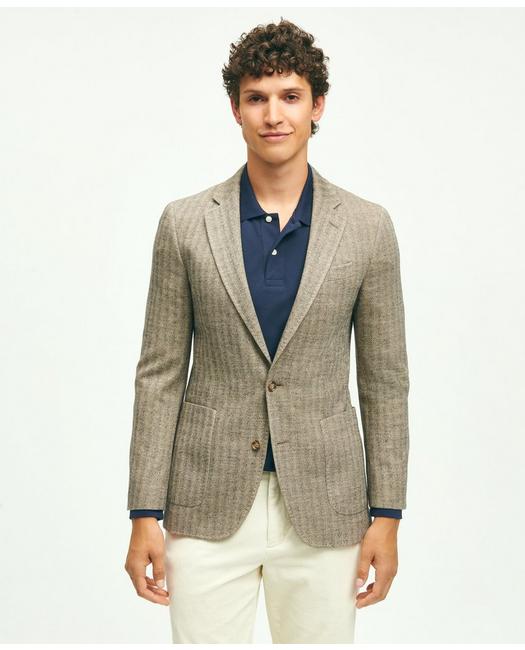 Brooks Brothers Classic Fit Cotton-wool Blend Knit Herringbone Sport Coat | Black | Size 46 Regular