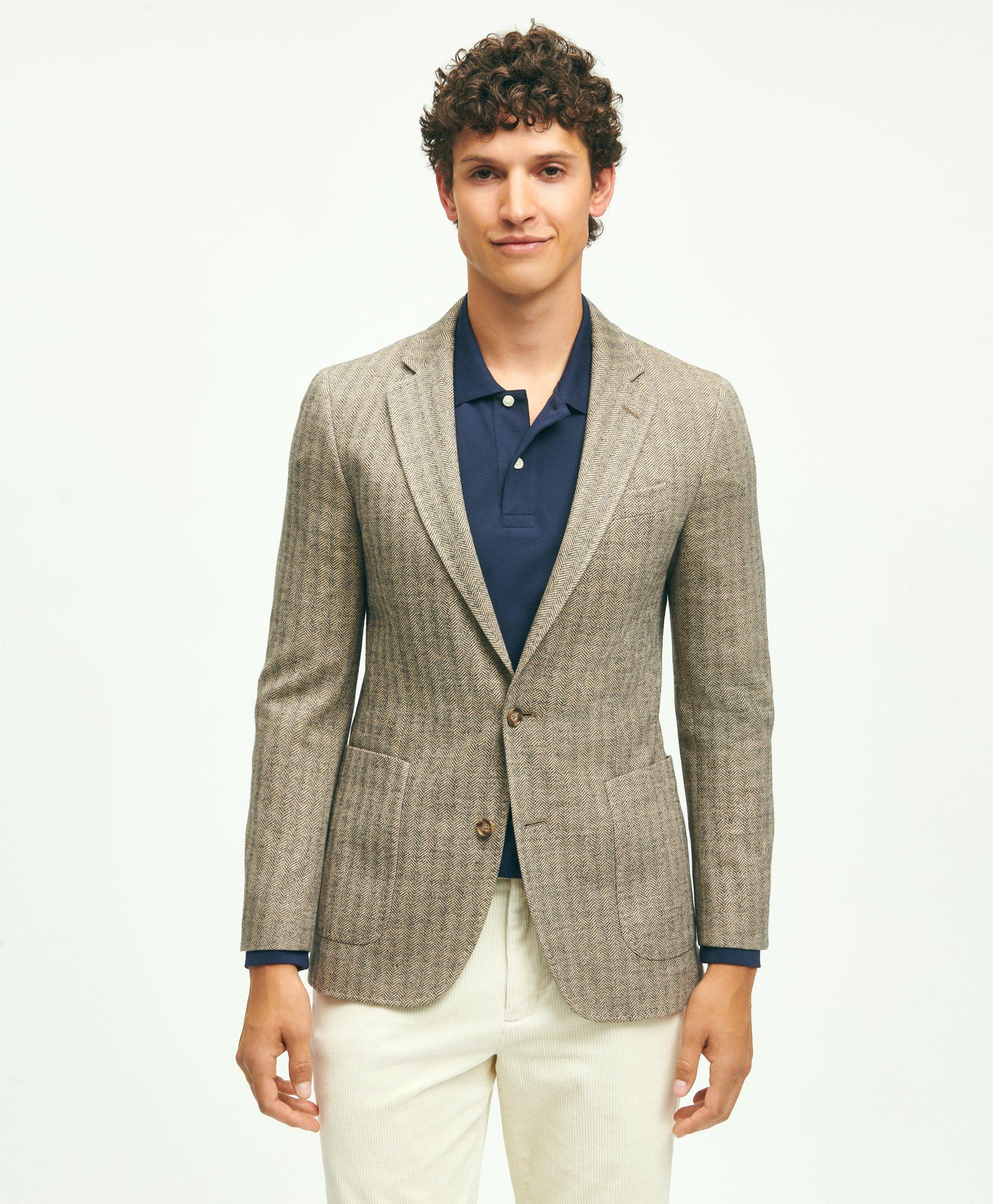 Brooks Brothers Classic Fit Cotton-wool Blend Knit Herringbone Sport Coat | Black | Size 42 Regular