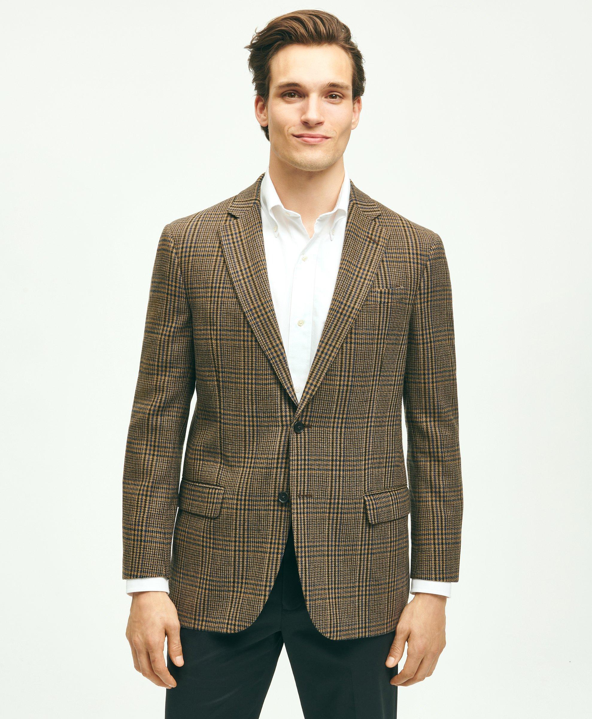 Brooks Brothers Classic Fit Wool Hopsack Plaid Sport Coat | Brown | Size 42 Long