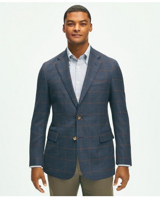 Brooks Brothers Classic Fit Stretch Wool Hopsack Windowpane Sport Coat | Navy | Size 42 Long