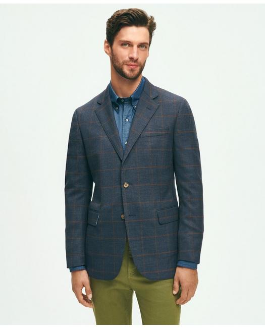 Brooks Brothers Slim Fit Stretch Wool Hopsack Windowpane Sport Coat | Navy | Size 46 Regular