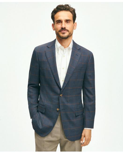 Brooks Brothers Traditional Fit Stretch Wool Hopsack Windowpane Sport Coat | Navy | Size 46 Regular