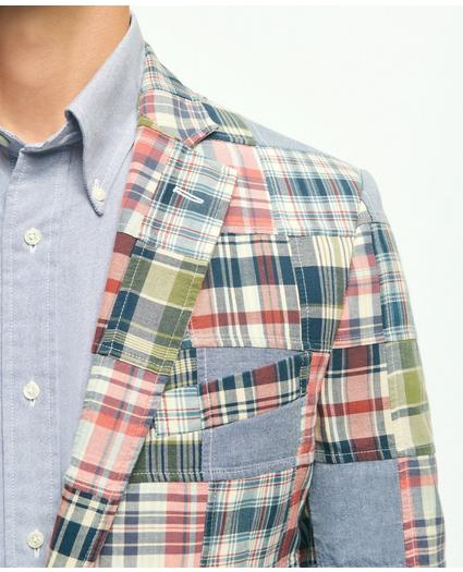 Classic Fit Chambray-Madras Patchwork Sport Coat in Cotton