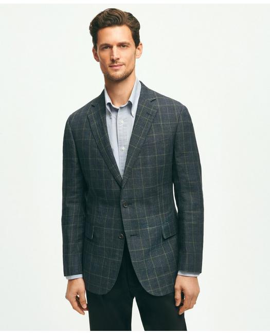 Brooks Brothers Classic Fit Linen Check Sport Coat | Navy | Size 46 Long