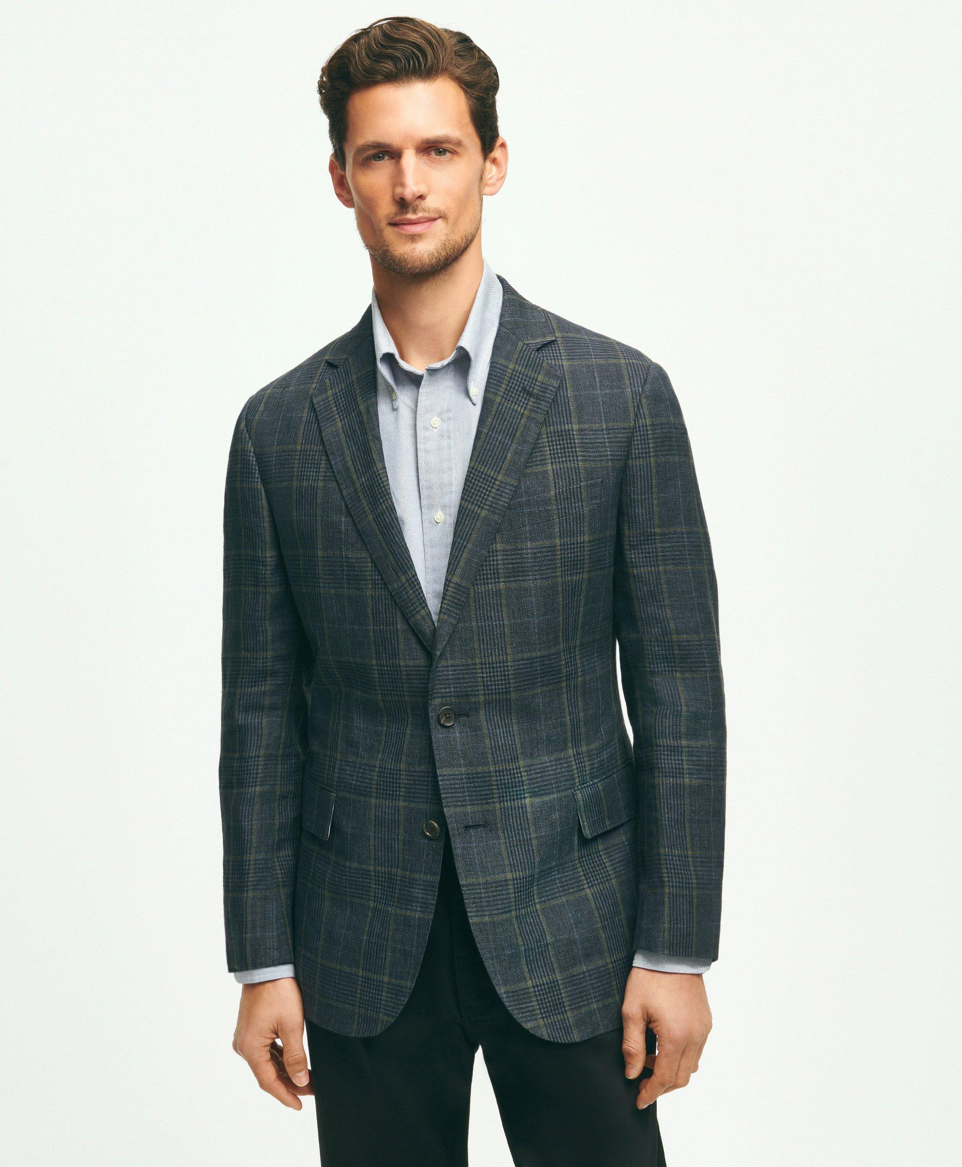 Brooks Brothers Classic Fit Linen Check Sport Coat | Navy | Size 46 Long