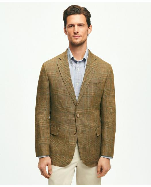 Brooks Brothers Classic Fit Linen Check Sport Coat | Olive | Size 48 Regular