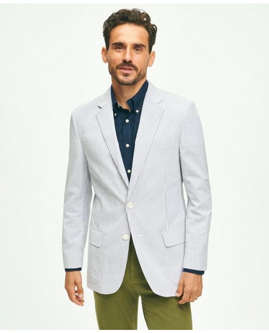 Brooks Brothers Traditional Fit Archive-inspired Seersucker Sport Coat In Cotton | Blue | Size 46 Regular
