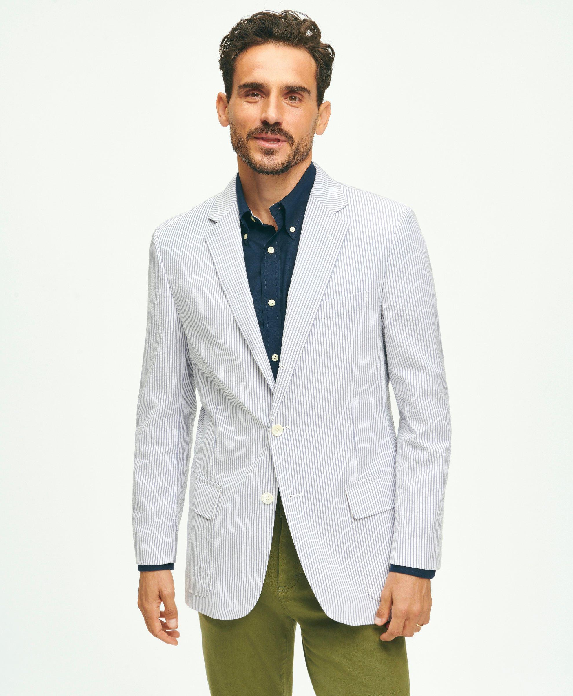 Brooks Brothers Traditional Fit Archive-inspired Seersucker Sport Coat In Cotton | Blue | Size 48 Long
