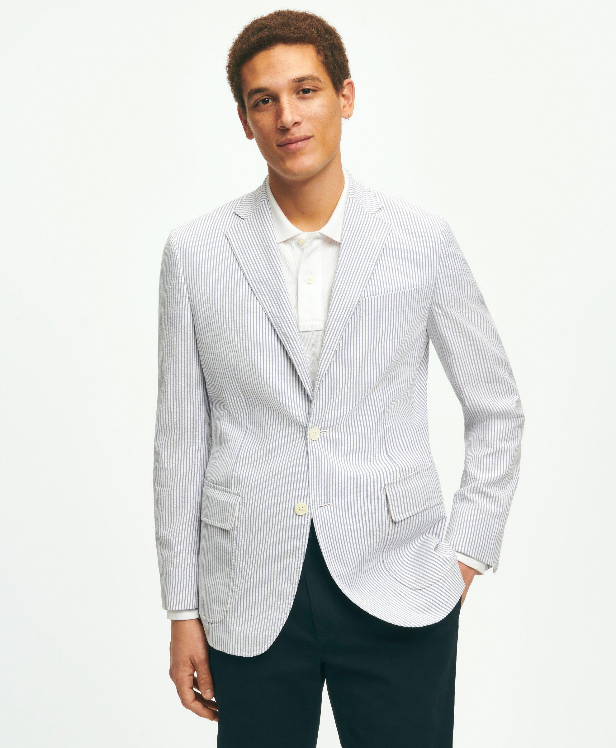 Men's Seersucker Sport Coat, Blue Ice Seersucker Stretch Sport Coat, Seersucker Suit Separates