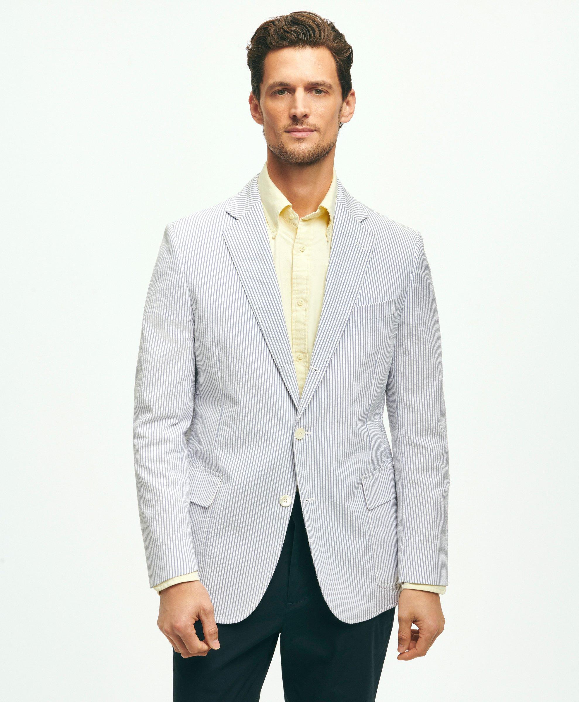 Shop Brooks Brothers Classic Fit Archive-inspired Seersucker Sport Coat In Cotton | Blue | Size 46 Long