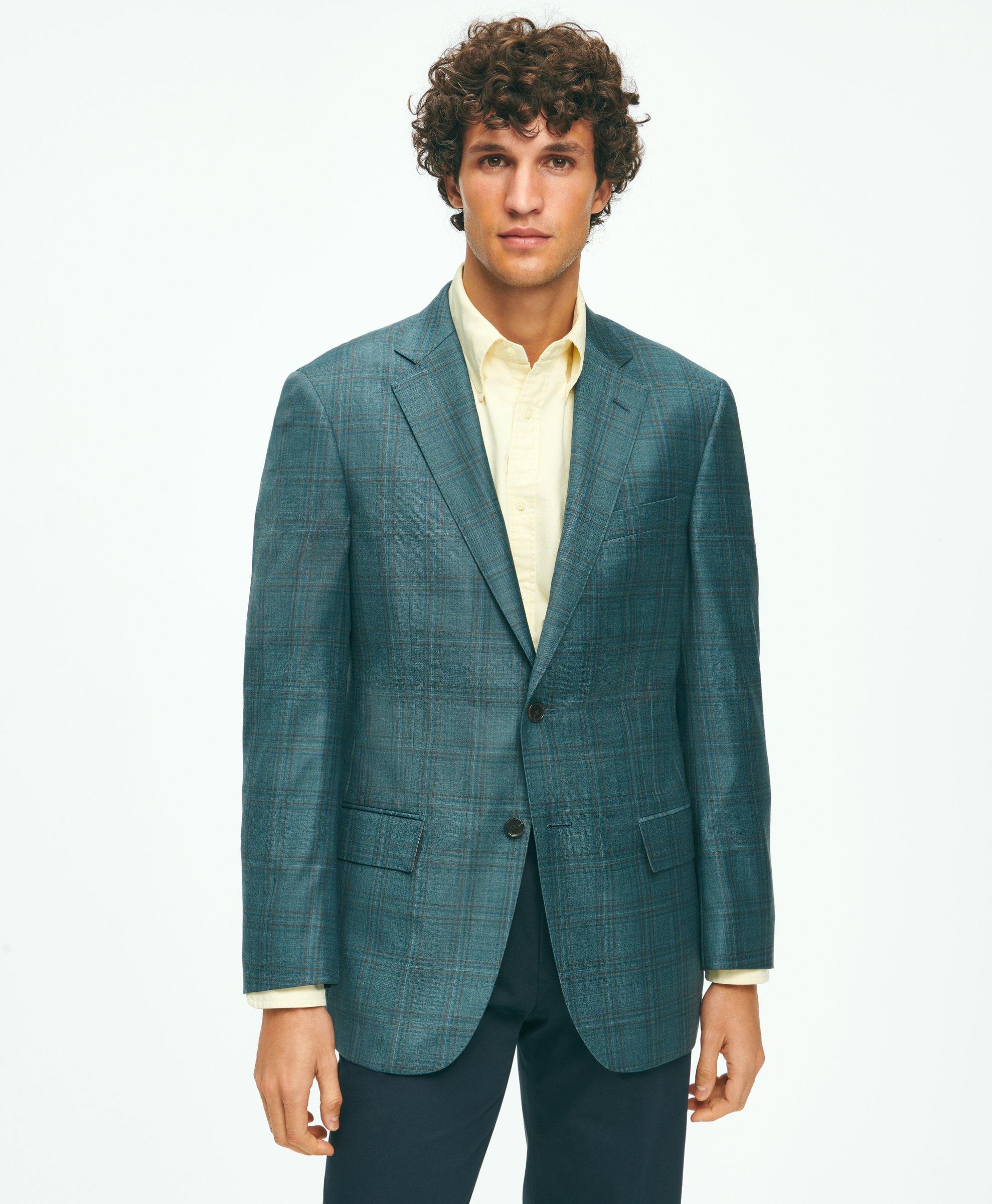 Brooks Brothers Traditional Fit Wool Check Sport Coat | Teal | Size 44 Regular