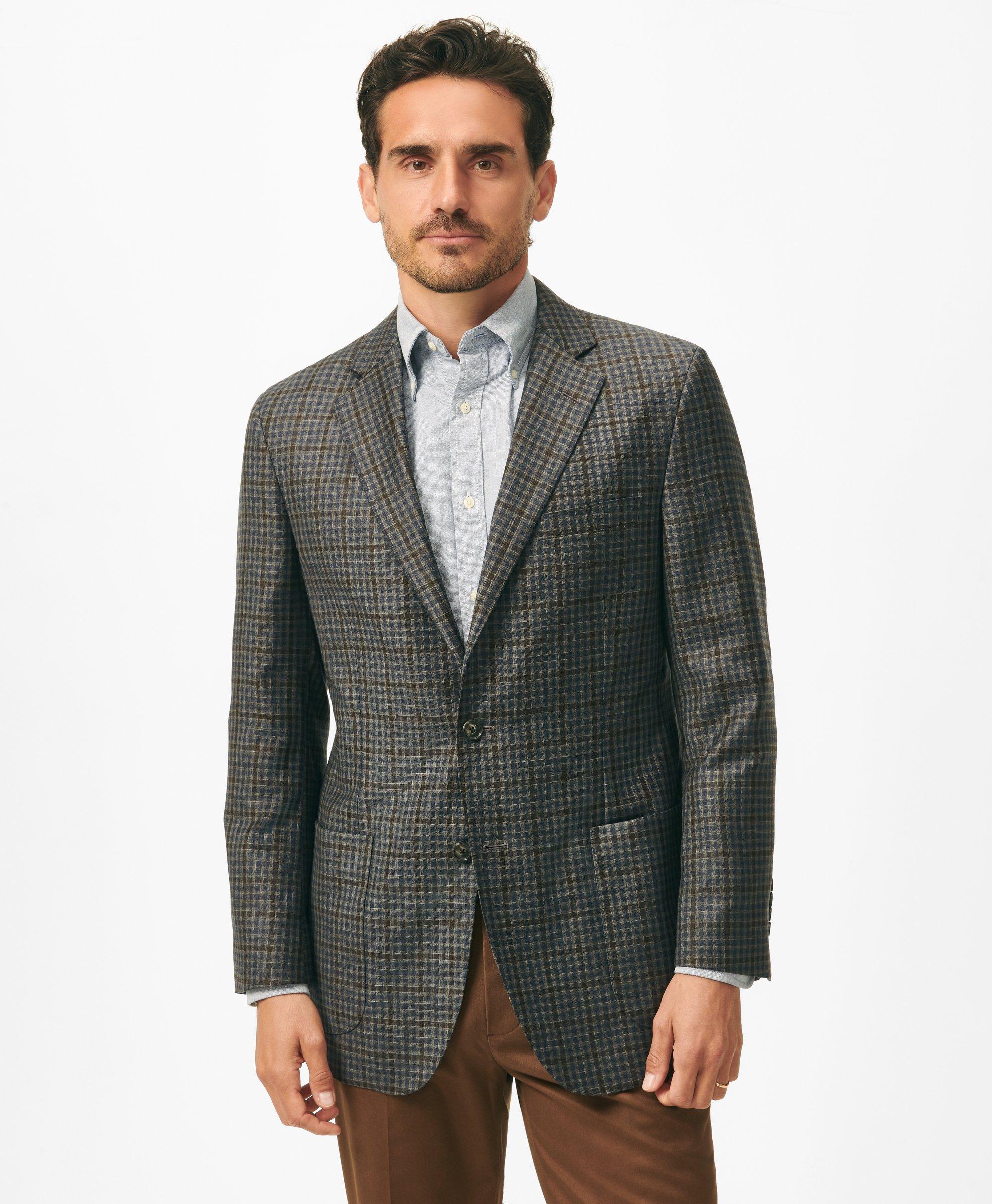 Brooks Brothers Traditional Fit Gingham Sport Coat In Wool In Grey