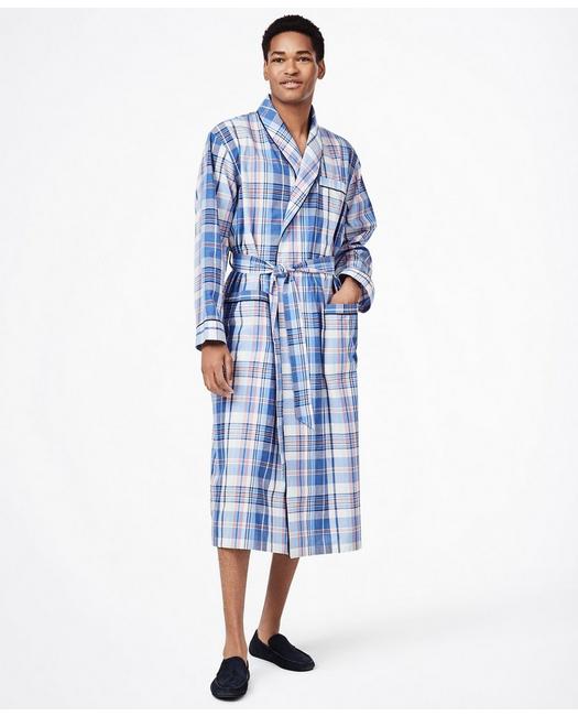 Brooks Brothers Madras Robe | White/blue/red | Size Xl In White,blue,red