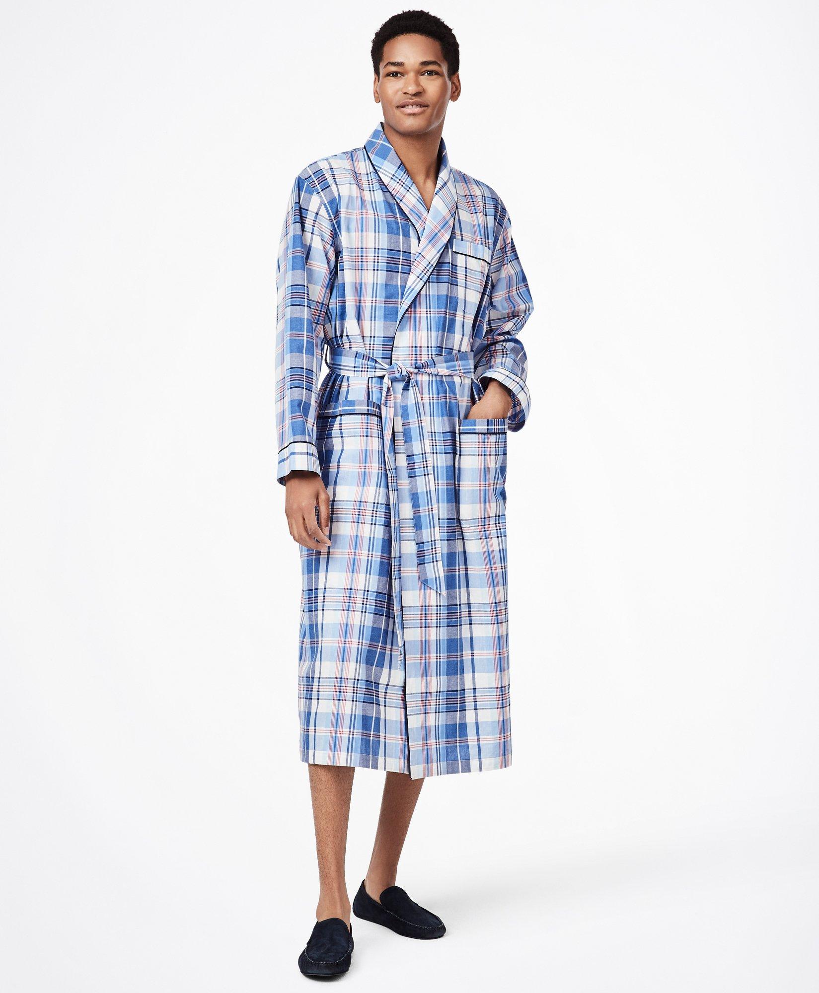 Brooks Brothers Madras Robe | White/blue/red | Size Xl In White,blue,red