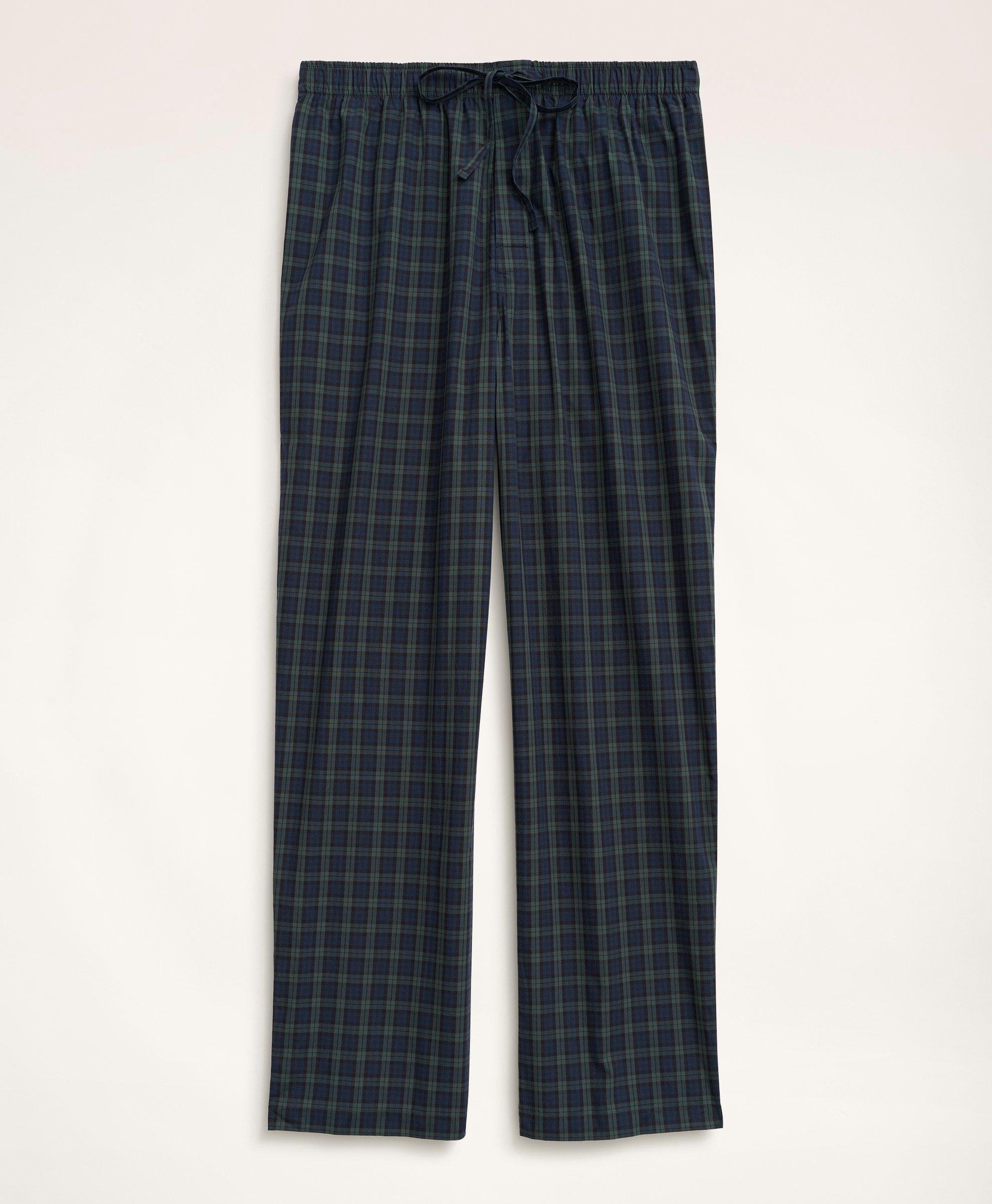 Brooks Brothers Cotton Broadcloth Black Watch Lounge Pants | Navy/green | Size Large In Navy,green