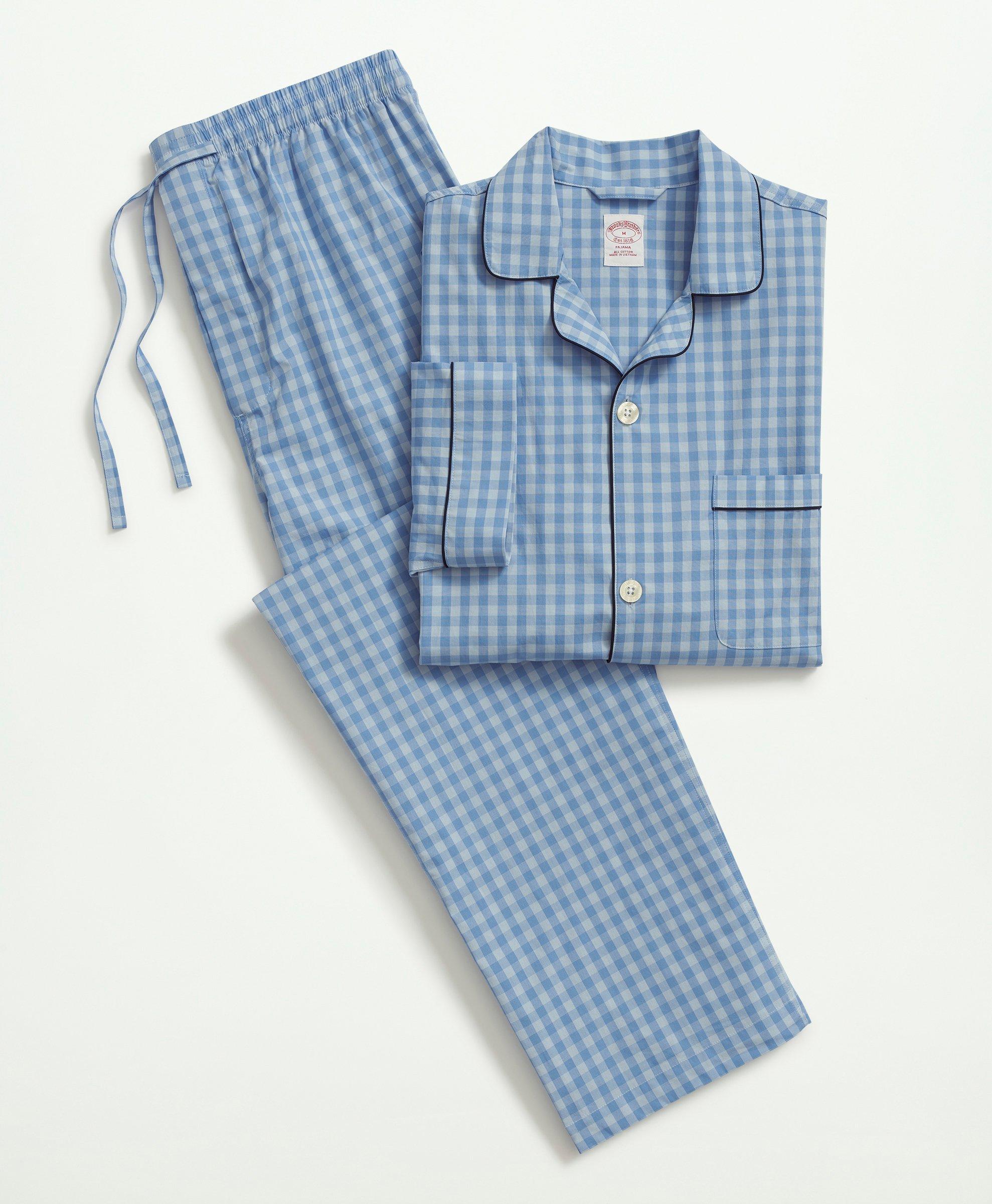 Brooks Brothers Cotton Poplin Gingham Pajamas | Chambray Blue | Size Xl