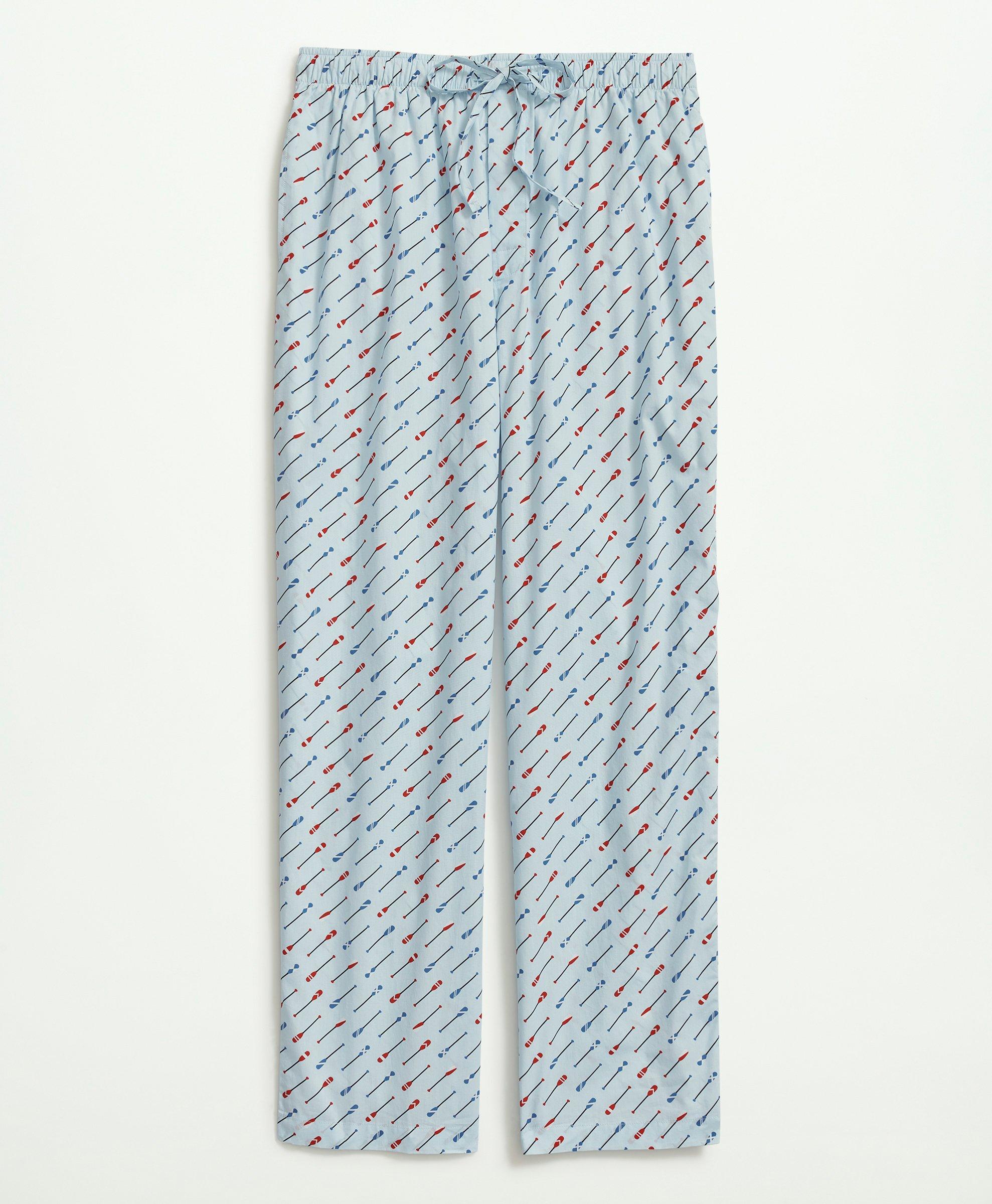 Brooks Brothers Cotton Poplin Oar Print Lounge Pants In Light Blue