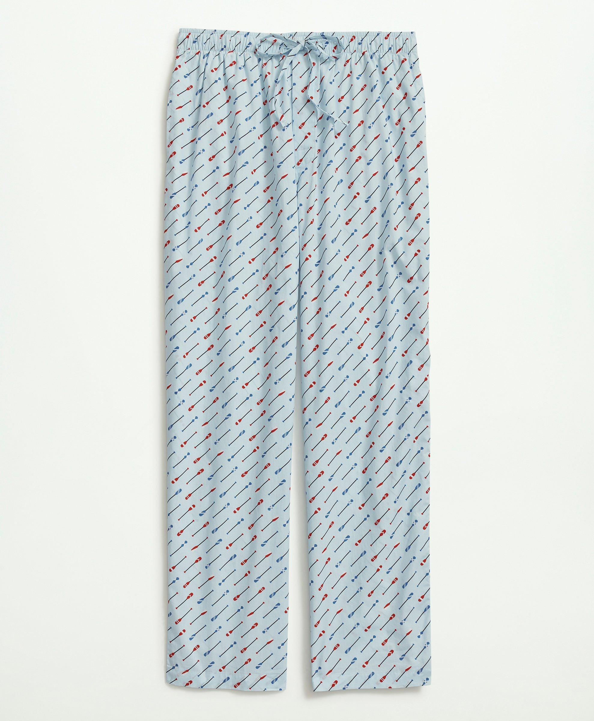 Brooks Brothers Cotton Poplin Oar Print Lounge Pants | Light Blue | Size Small