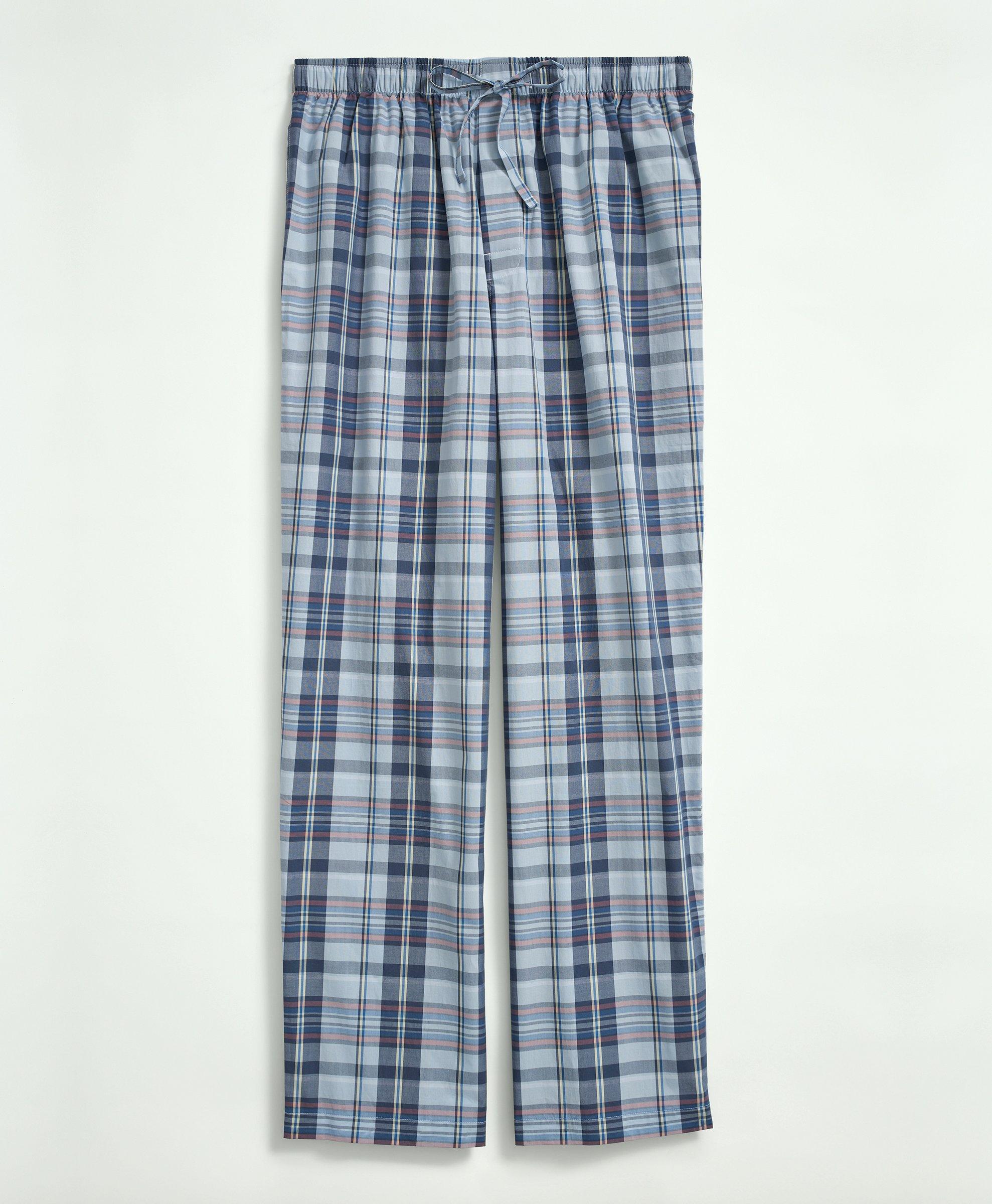 Brooks Brothers Cotton Madras Lounge Pants | Light Blue | Size Medium