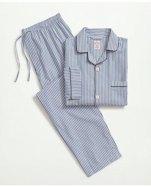 Brooks Brothers Cotton Broadcloth Bengal Stripe Pajamas | Blue | Size Large