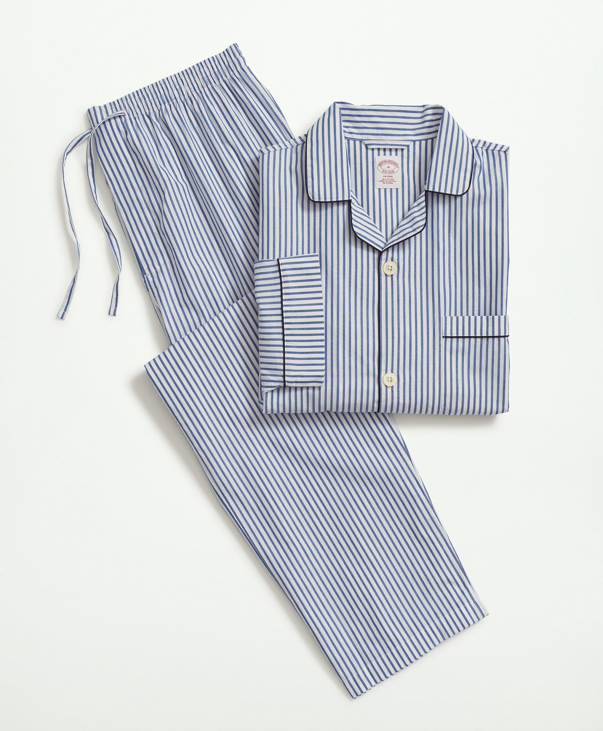 Brooks Brothers Cotton Broadcloth Bengal Stripe Pajamas | Blue | Size Large