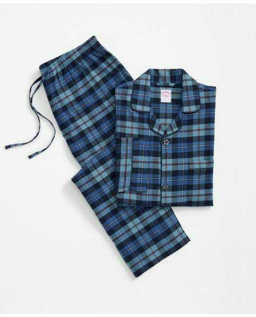 Brooks Brothers Cotton Flannel Tartan Pajamas | Blue | Size Small