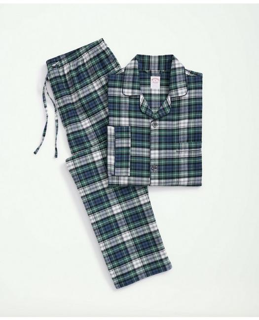 Brooks Brothers Cotton Flannel Tartan Pajamas | Green | Size Medium