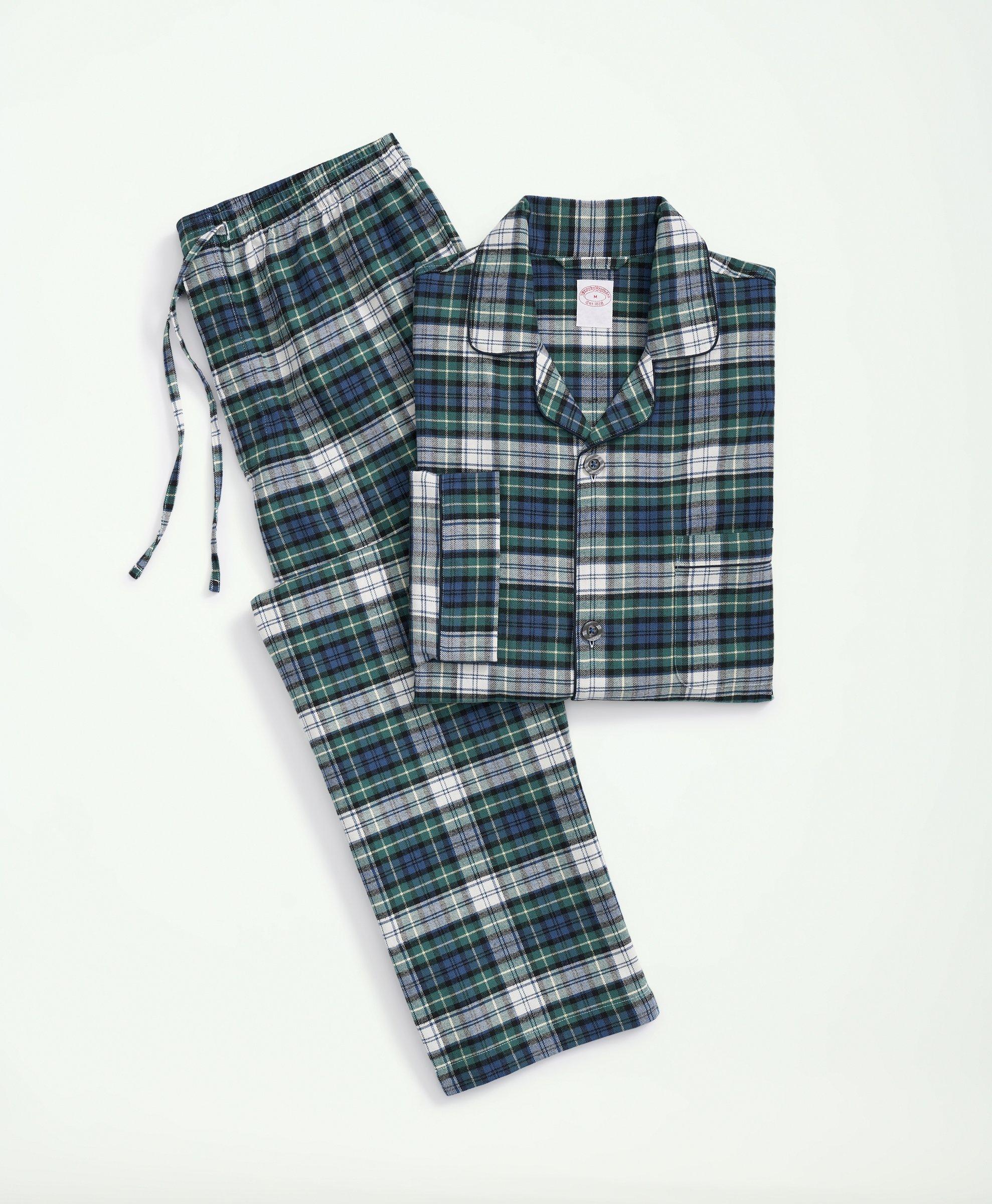 Brooks Brothers Cotton Flannel Tartan Pajamas | Green | Size Large