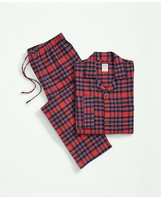 Brooks Brothers Cotton Flannel Plaid Pajamas | Red | Size Medium