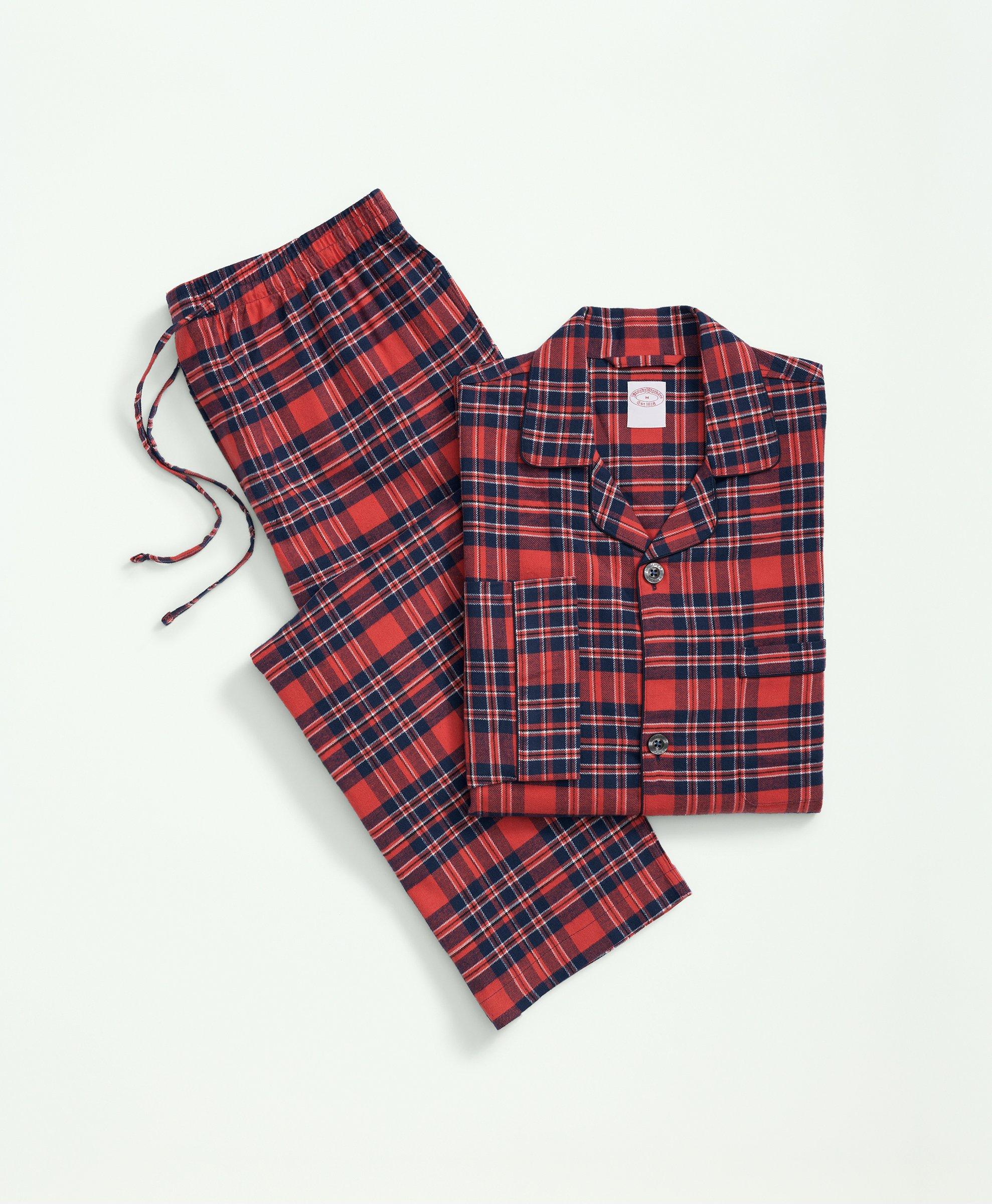 Brooks Brothers Cotton Flannel Plaid Pajamas | Red | Size Large
