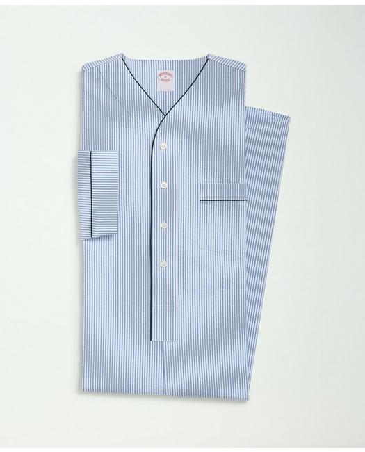 Brooks Brothers Stretch Cotton Seersucker Striped Nightshirt | Blue | Size Xl