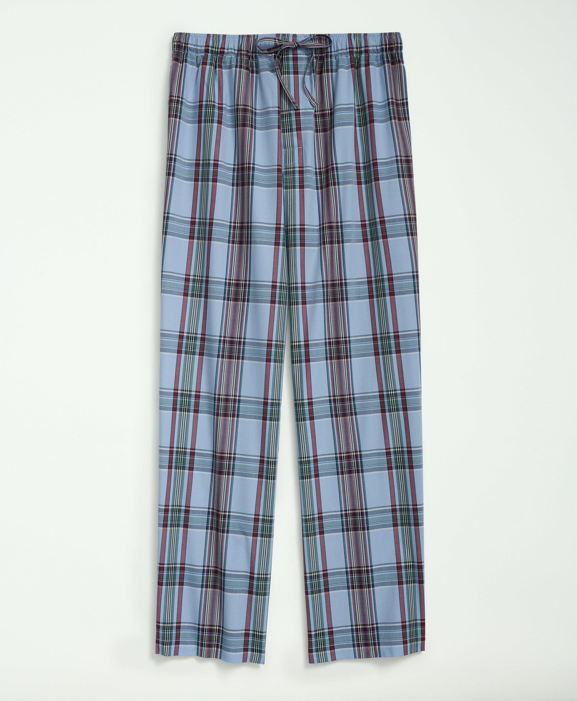 Brooks Brothers Cotton Madras Pattern Lounge Pants | Light Blue | Size Xl