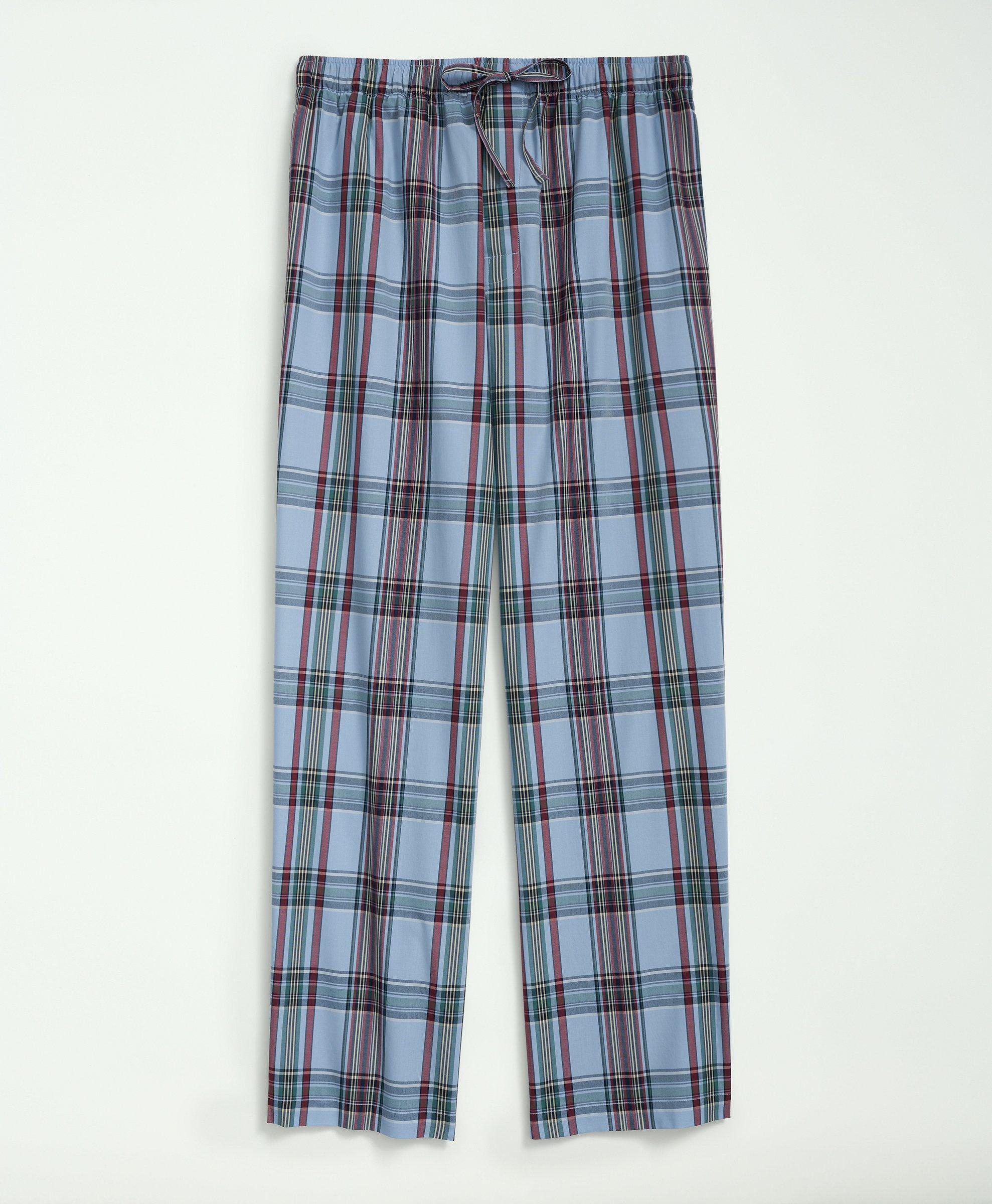 Brooks Brothers Cotton Madras Pattern Lounge Pants In Light Blue