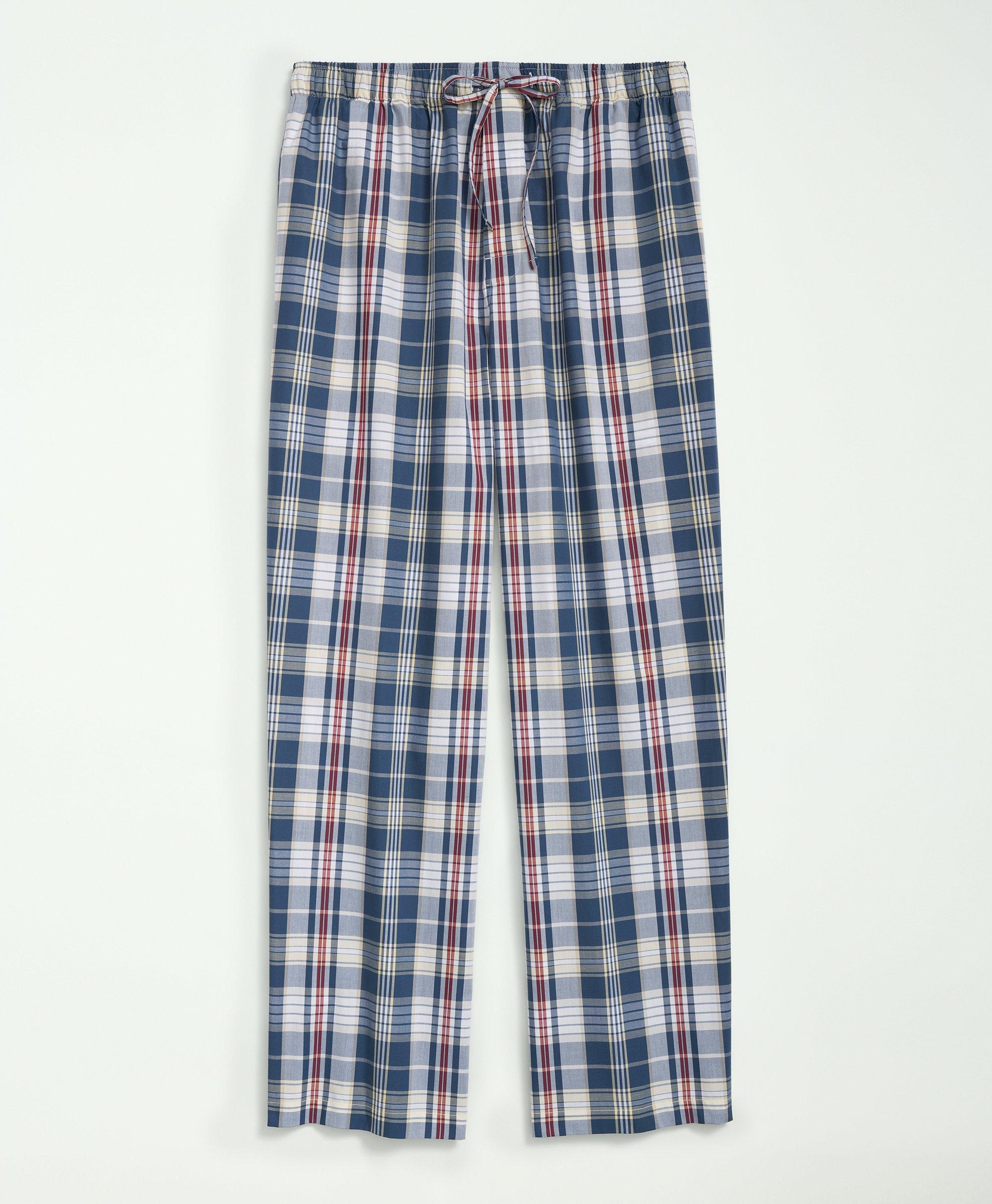 Brooks Brothers Cotton Madras Pattern Lounge Pants | White | Size Xl