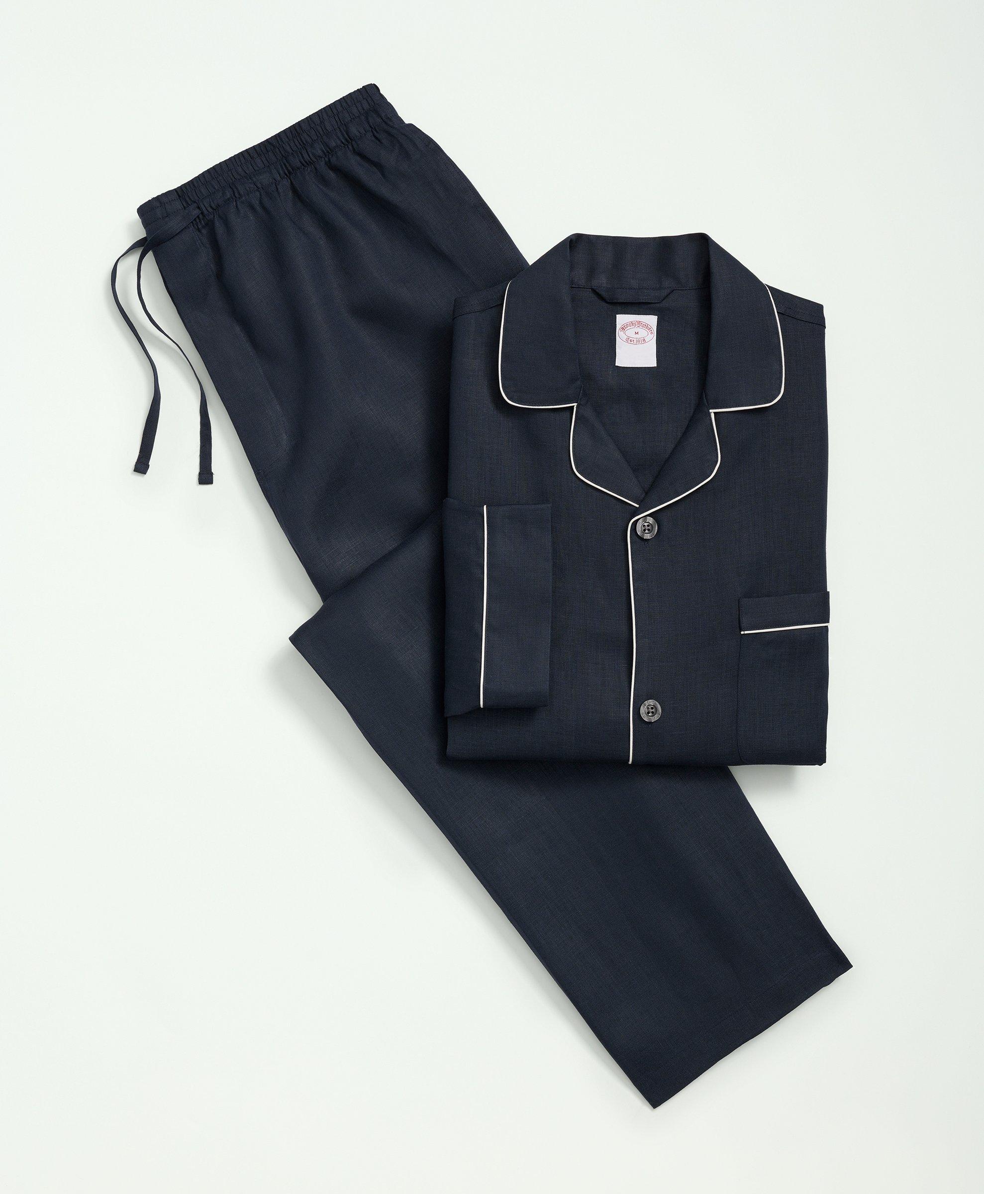 Shop Brooks Brothers Linen Pajama Set | Navy | Size Large