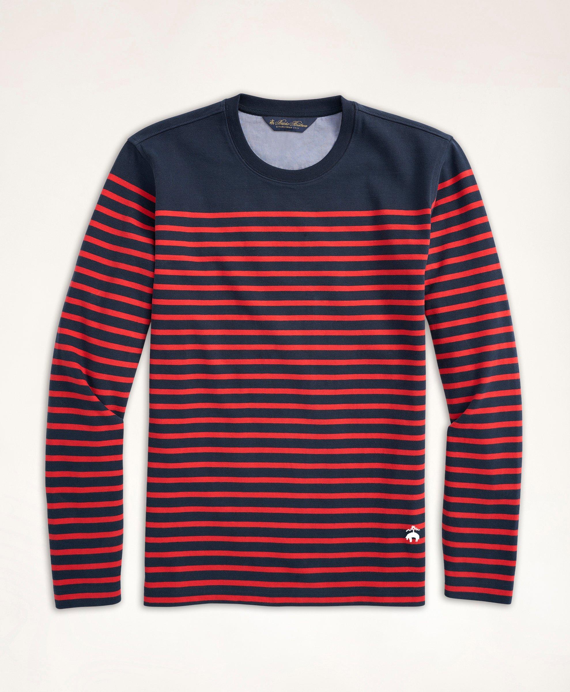 Brooks Brothers Mariner Stripe Long-sleeve T-shirt | Navy/red | Size Xs In Navy,red