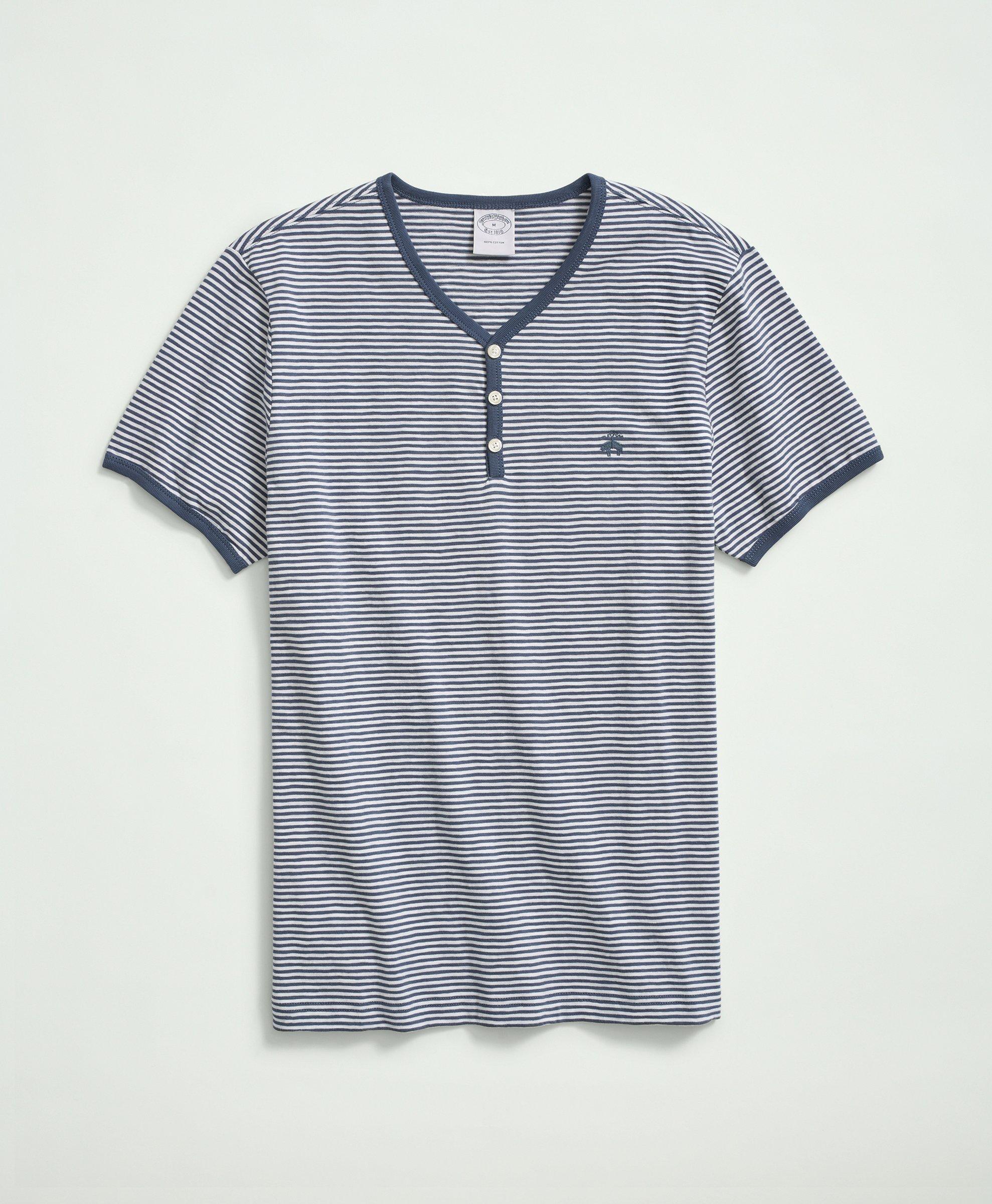 Short-Sleeve Striped Slub Cotton Henley