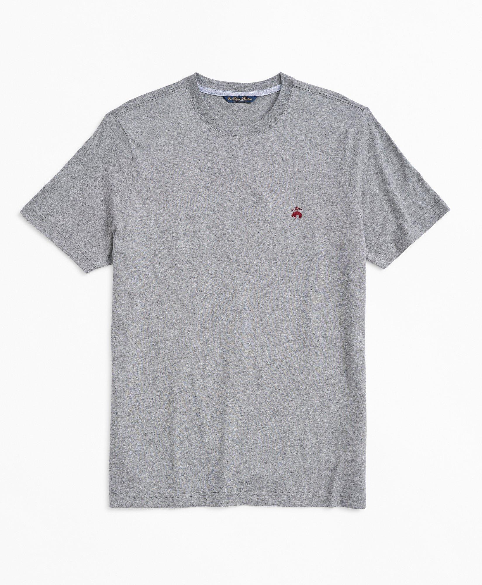 Brooks Brothers Washed Supima Cotton Logo Crewneck T-shirt In Grey