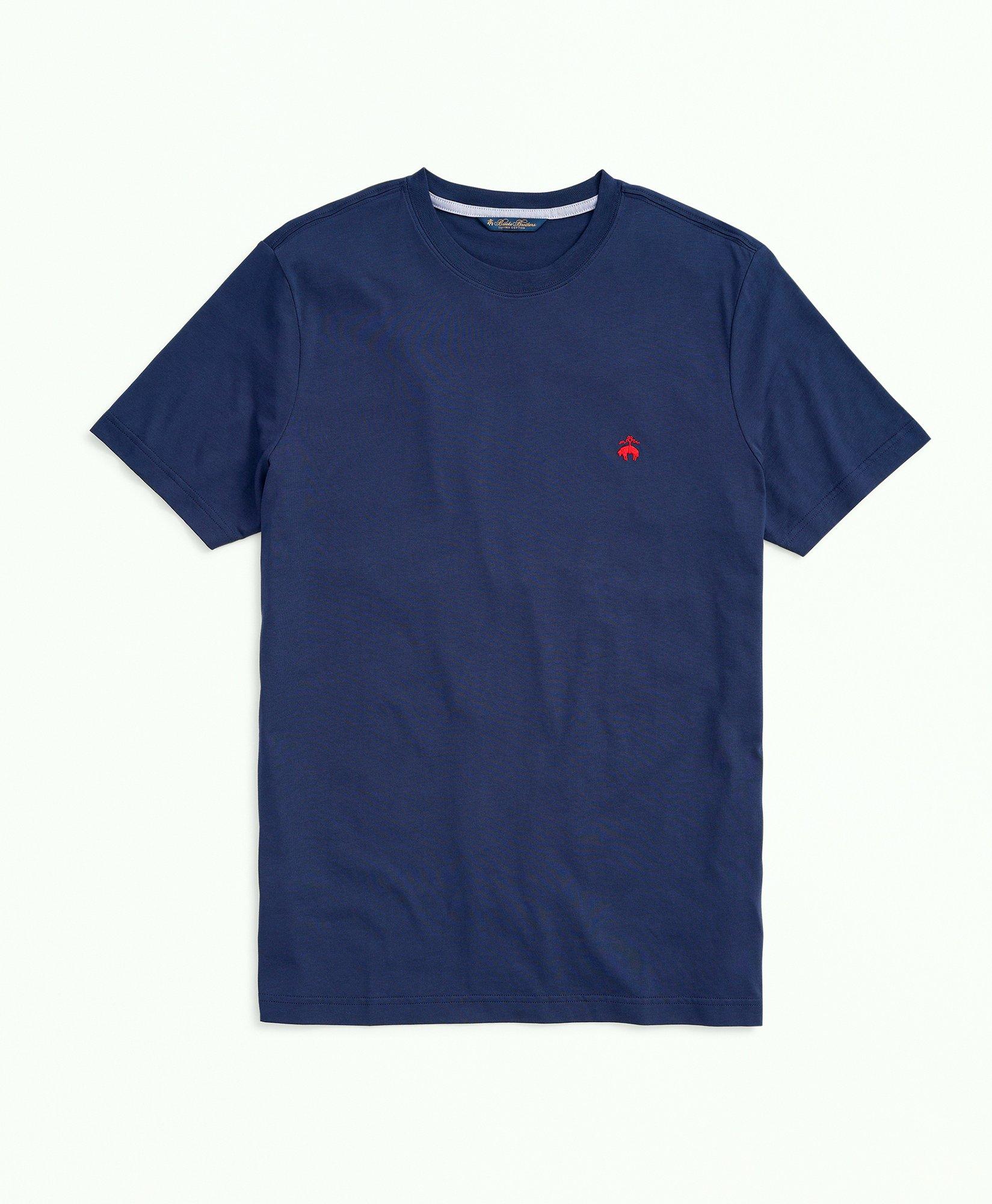 Brooks Brothers Washed Supima Cotton Logo Crewneck T-shirt In Navy