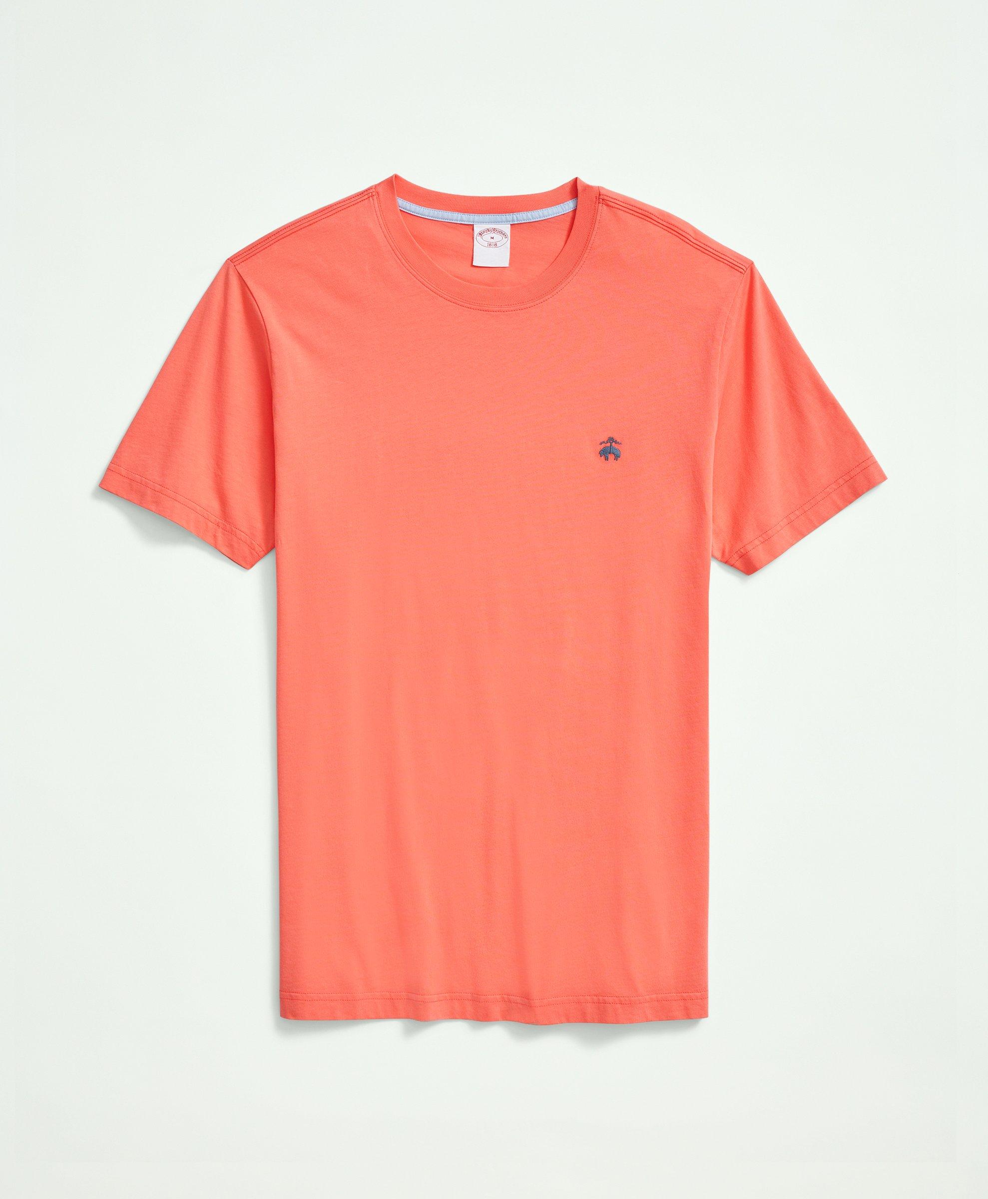 Brooks Brothers Washed Supima Cotton Logo Crewneck T-shirt | Peach | Size Small