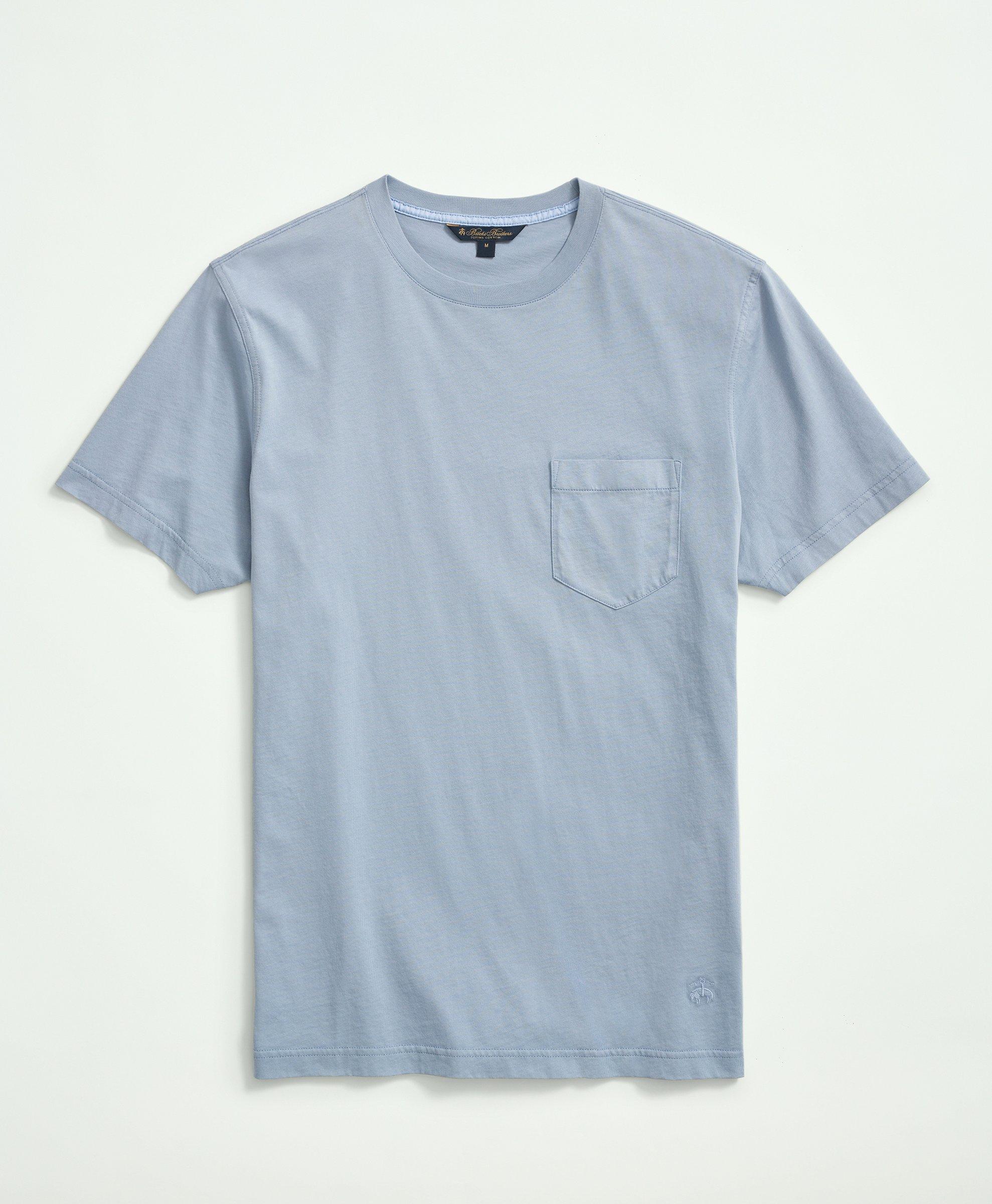 Brooks Brothers Washed Supima Cotton Pocket Crewneck T-shirt | Blue | Size Small