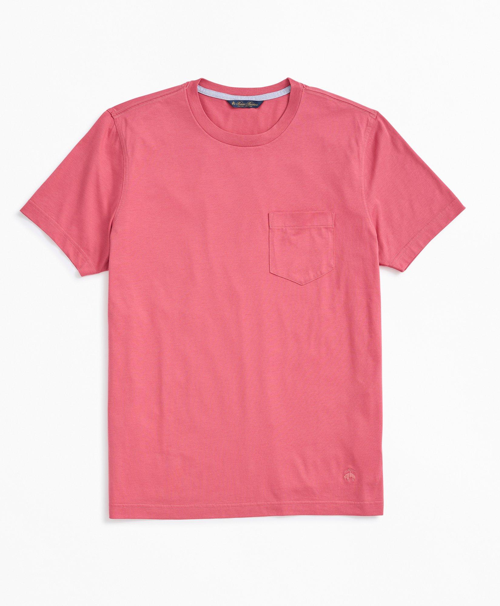Brooks Brothers Washed Supima Cotton Pocket Crewneck T-shirt | Dark Pink | Size 2xl