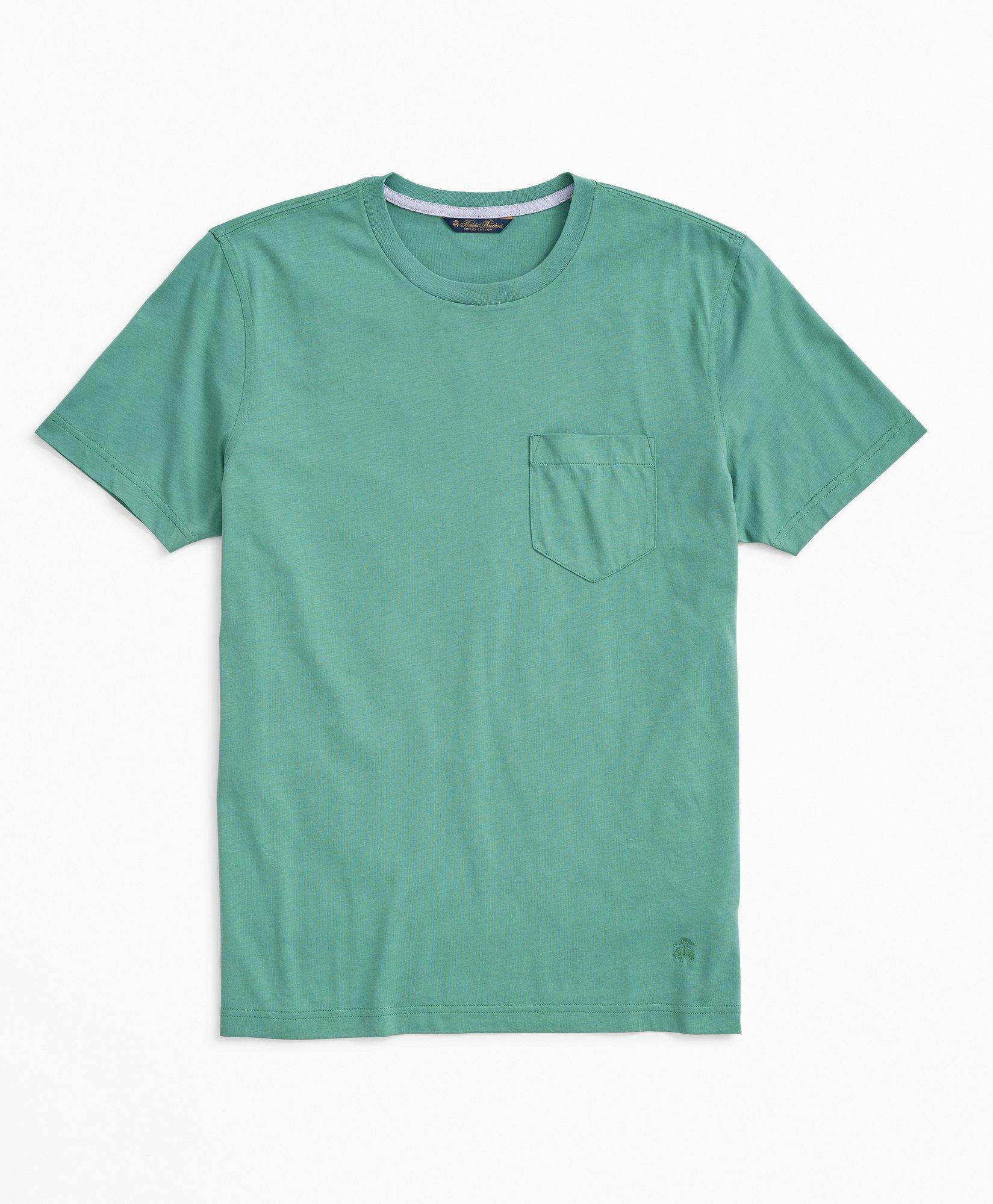 Brooks Brothers Washed Supima Cotton Pocket Crewneck T-shirt | Light Green | Size Xl