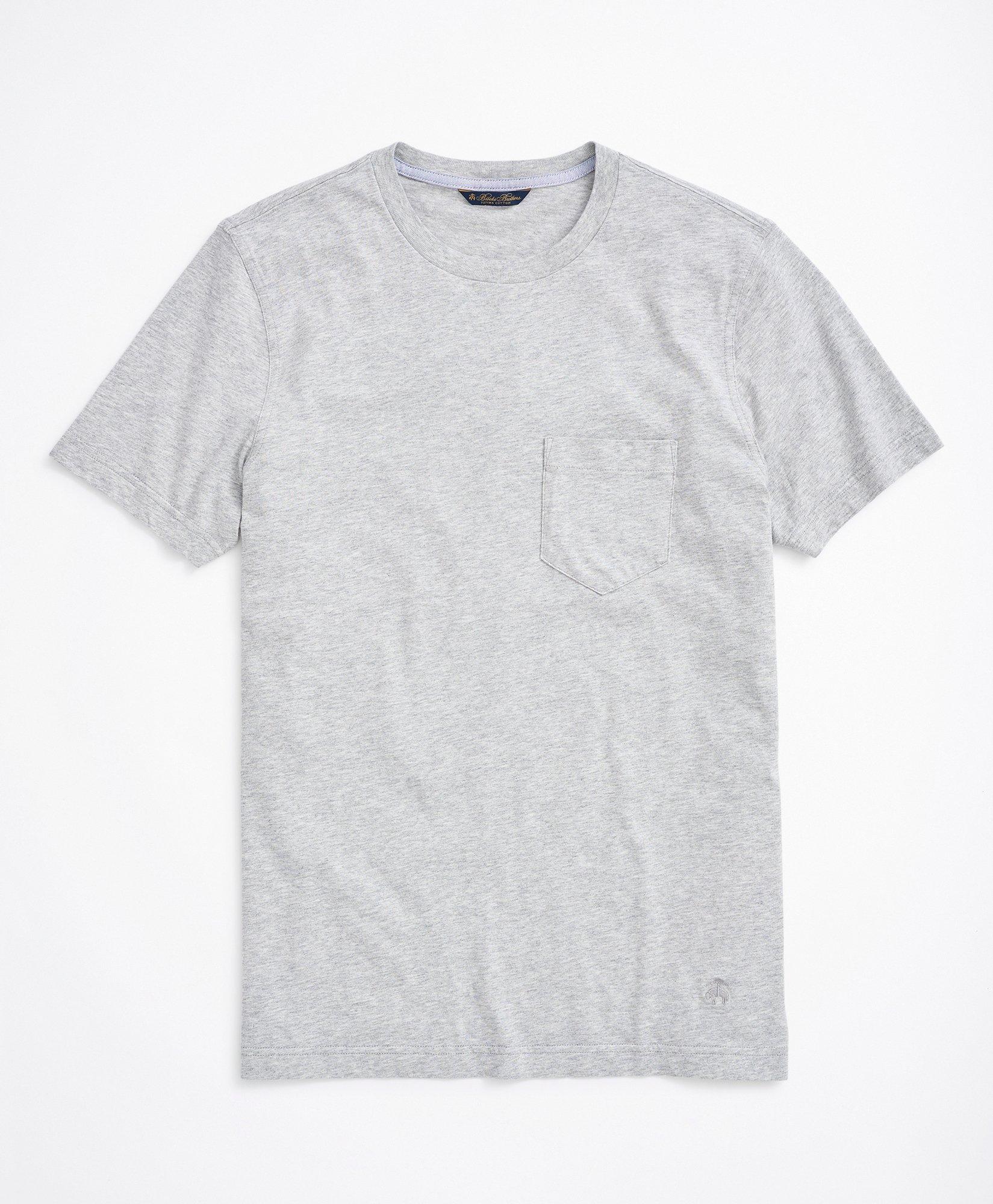 Brooks Brothers Washed Supima Cotton Pocket Crewneck T-shirt | Light Grey | Size Small
