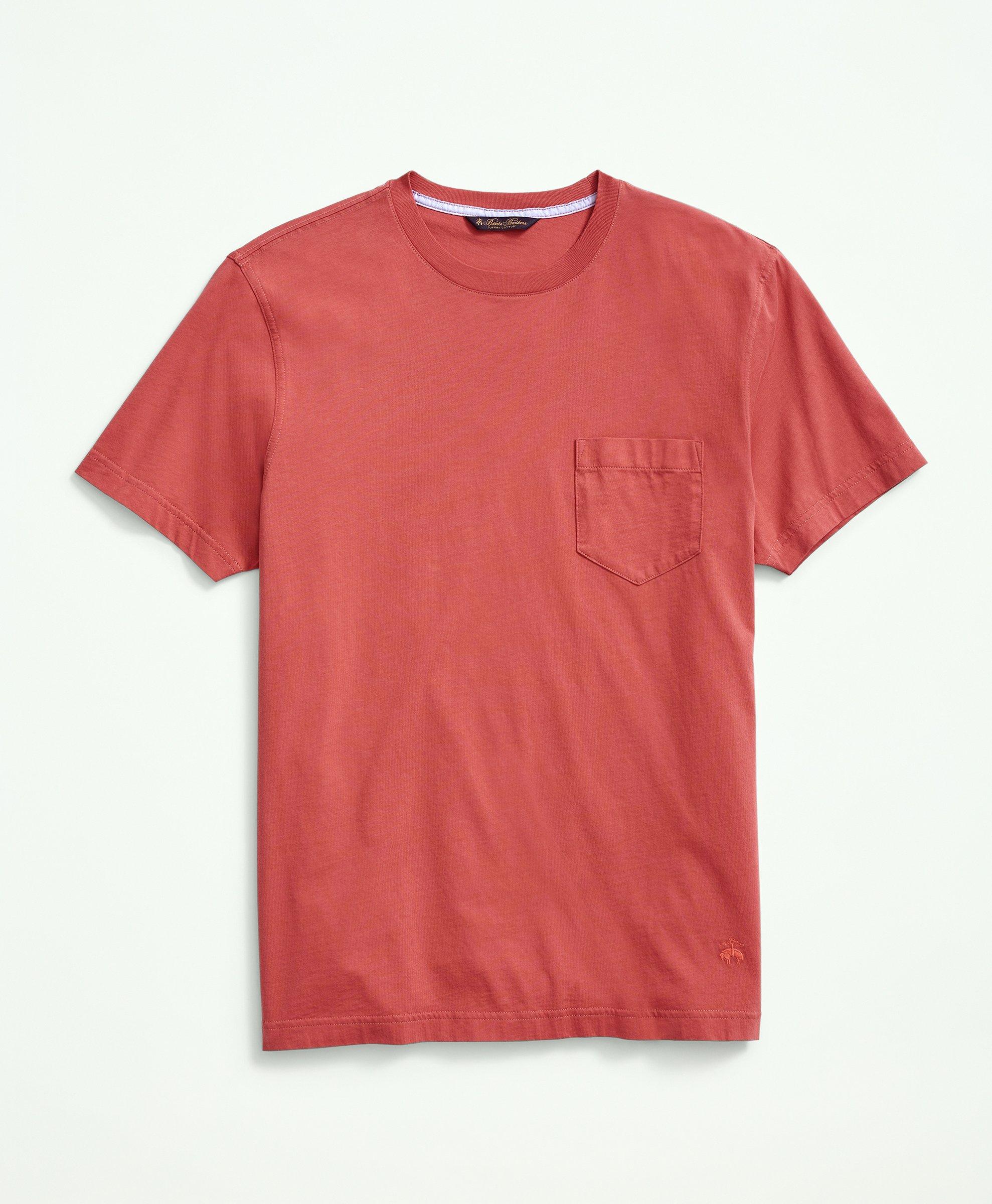 Brooks Brothers Washed Supima Cotton Pocket Crewneck T-shirt | Light Red | Size Xl