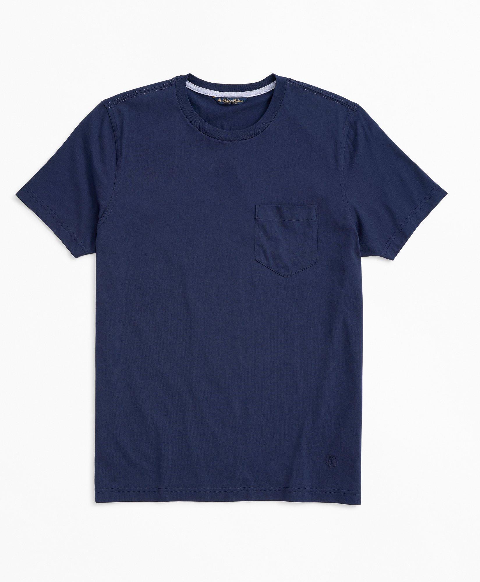 Brooks Brothers Washed Supima Cotton Pocket Crewneck T-shirt | Navy | Size Small