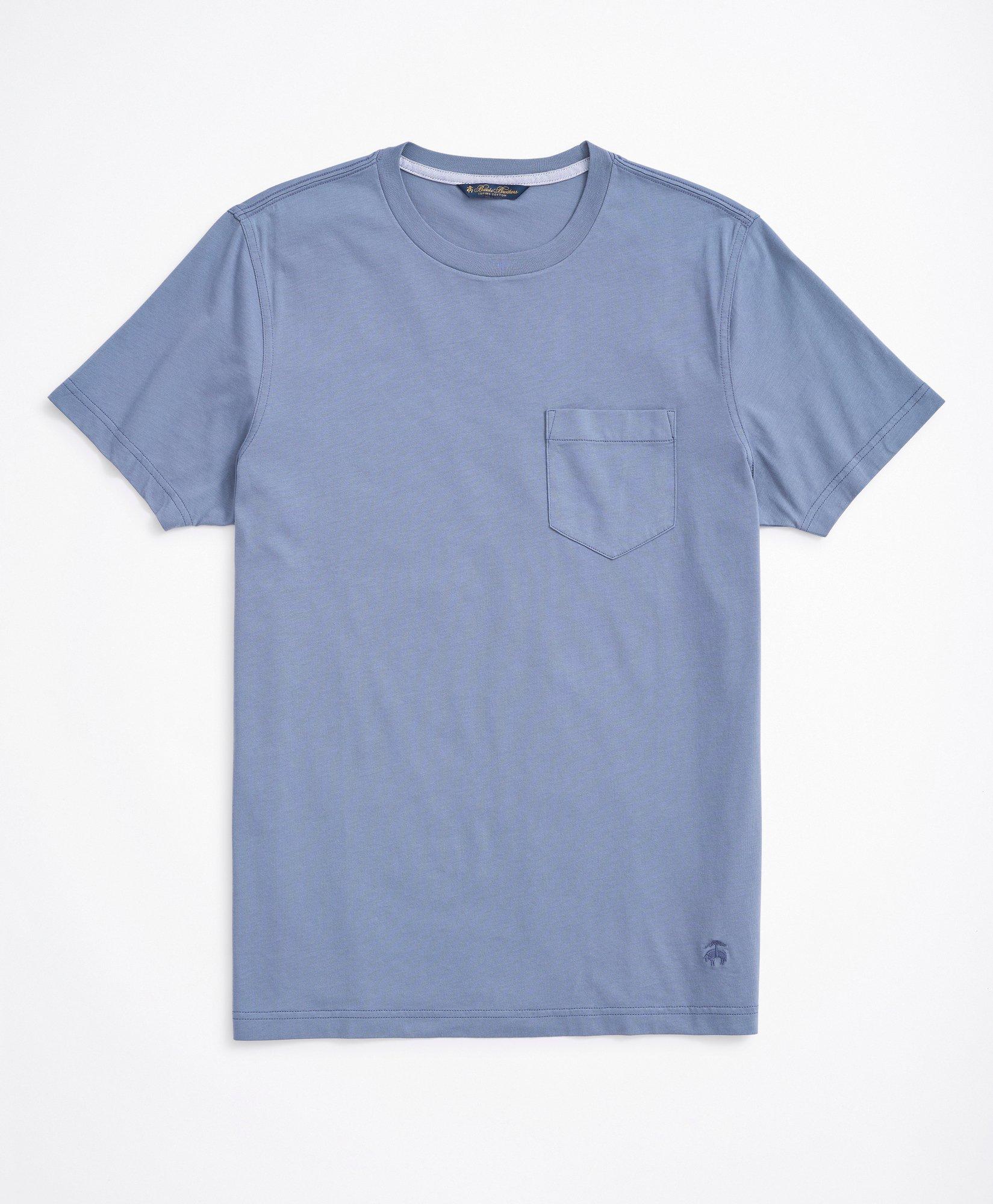 Brooks Brothers Washed Supima Cotton Pocket Crewneck T-shirt | Slate Blue | Size Xs