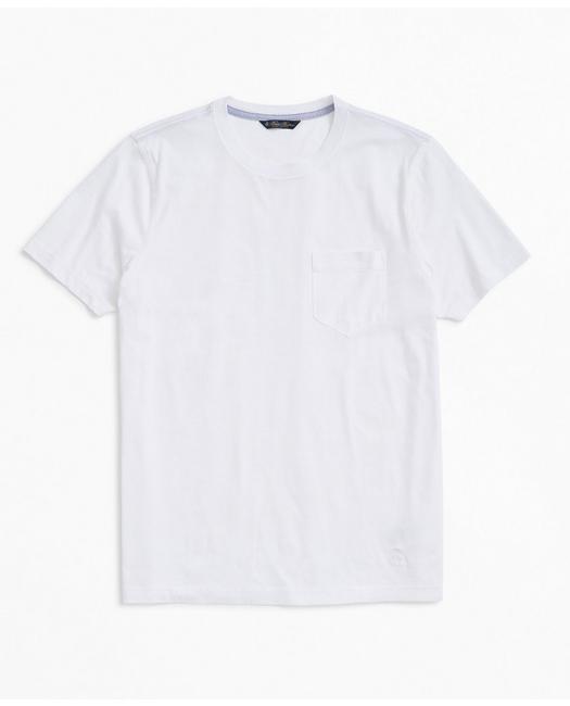 Brooks Brothers Washed Supima Cotton Pocket Crewneck T-shirt | White | Size Small