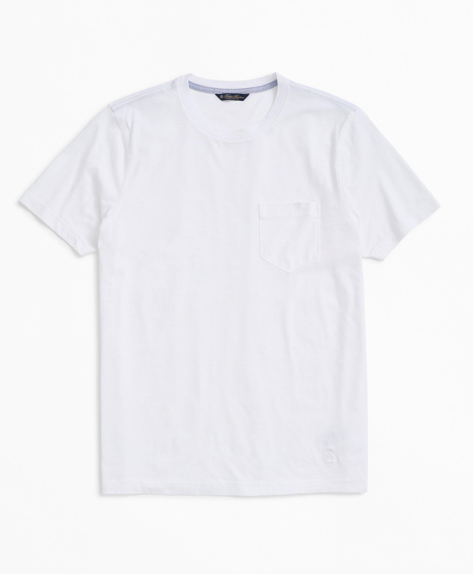 Brooks Brothers Washed Supima Cotton Pocket Crewneck T-shirt | White | Size Xl
